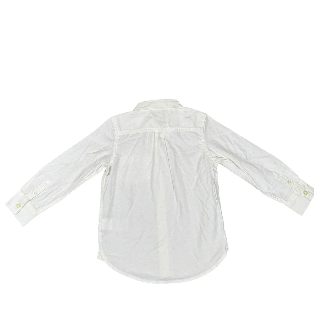 NWT Baby Gap Toddler Boys White Long Sleeve Button Down Shirt Bear Logo 4 Years